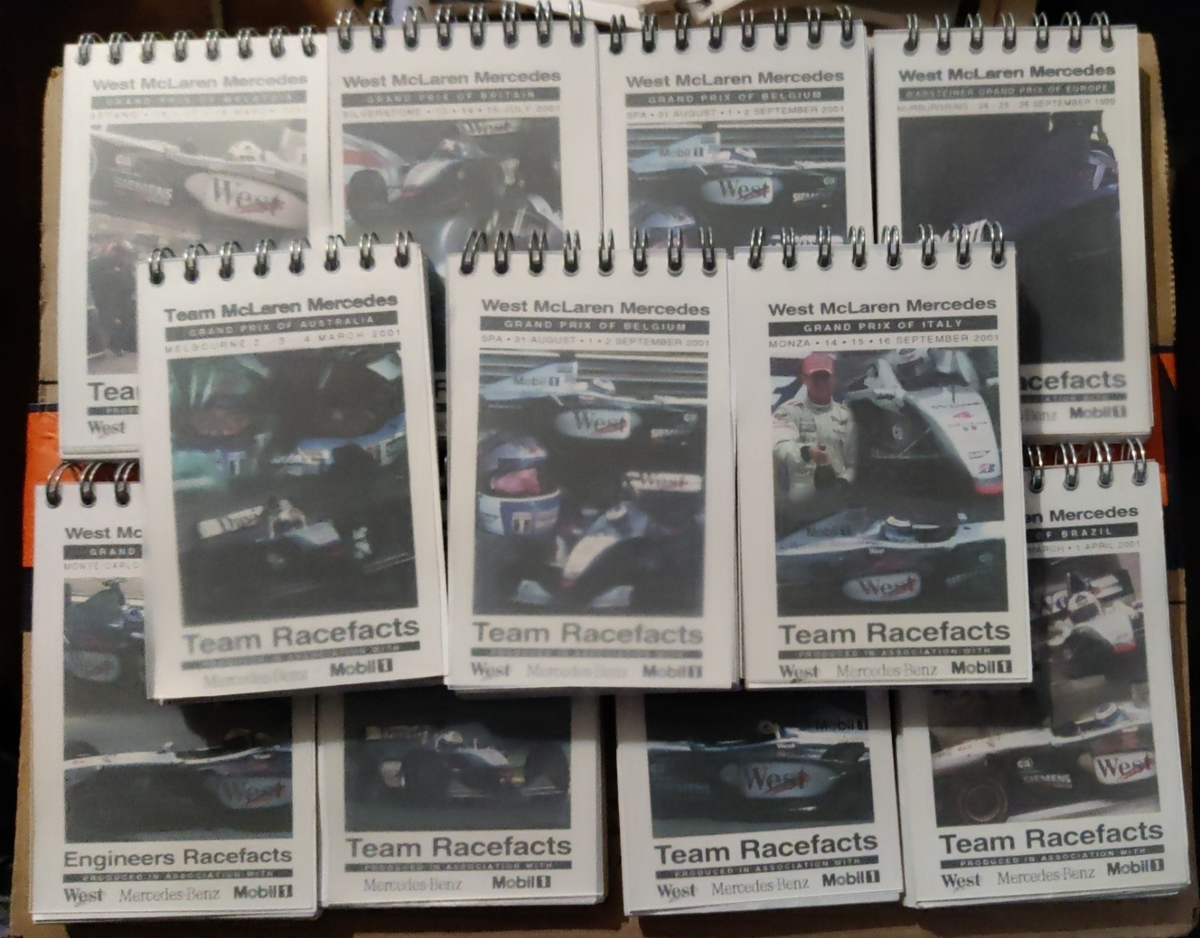 2001 West Mclaren Mercedes F1 Formula 1 Race Engineer/Team Issued Racefacts Note — photo 1