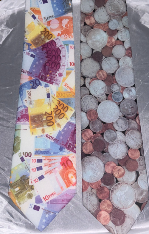 2 x Job Lot Euro Europe & USA Dollar Currency Coins & Cash Adult Novelty Ties — photo 1