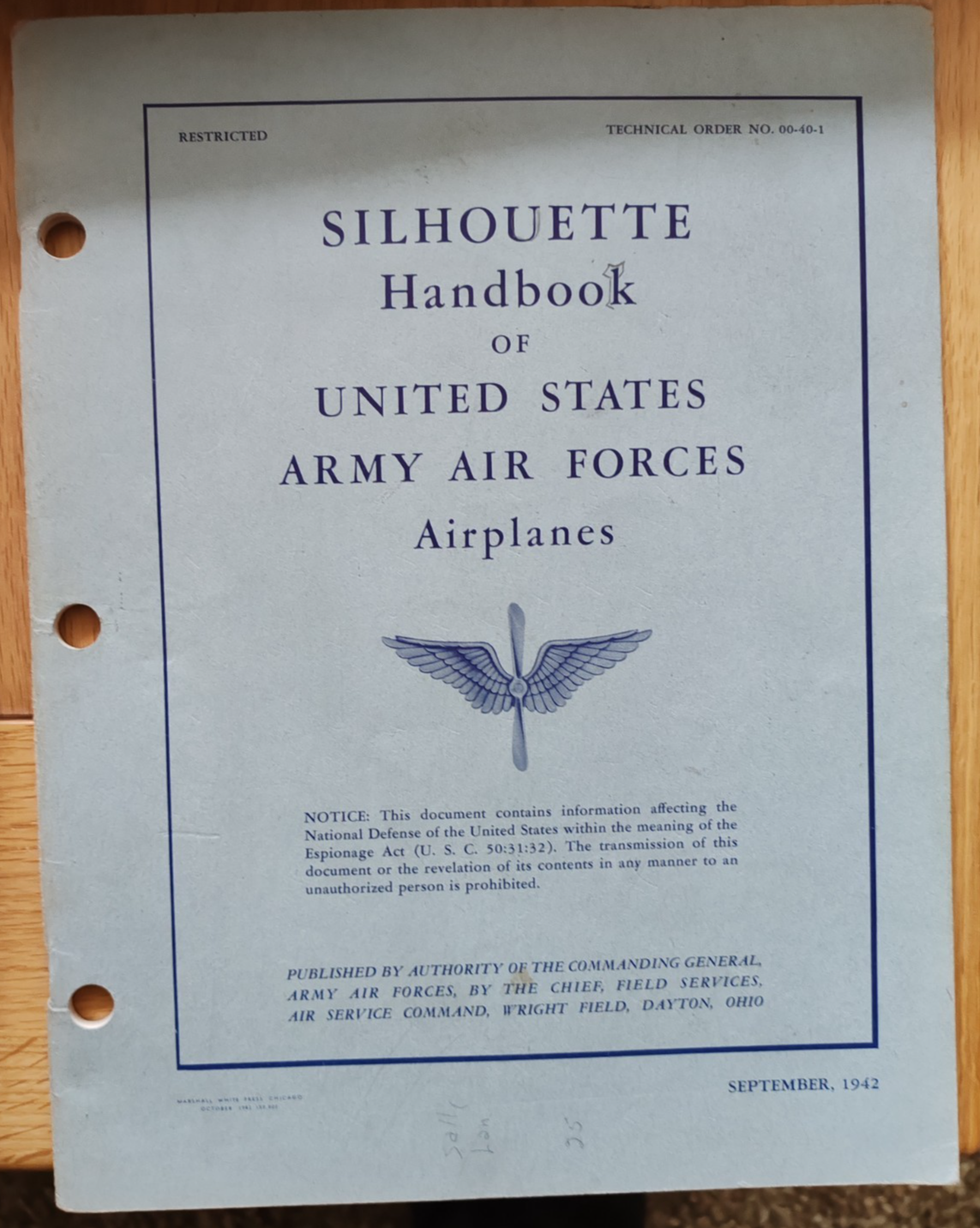 1942 Silhouette Handbook of United States Army Air Forces Airplanes WW2 USAAF — photo 1