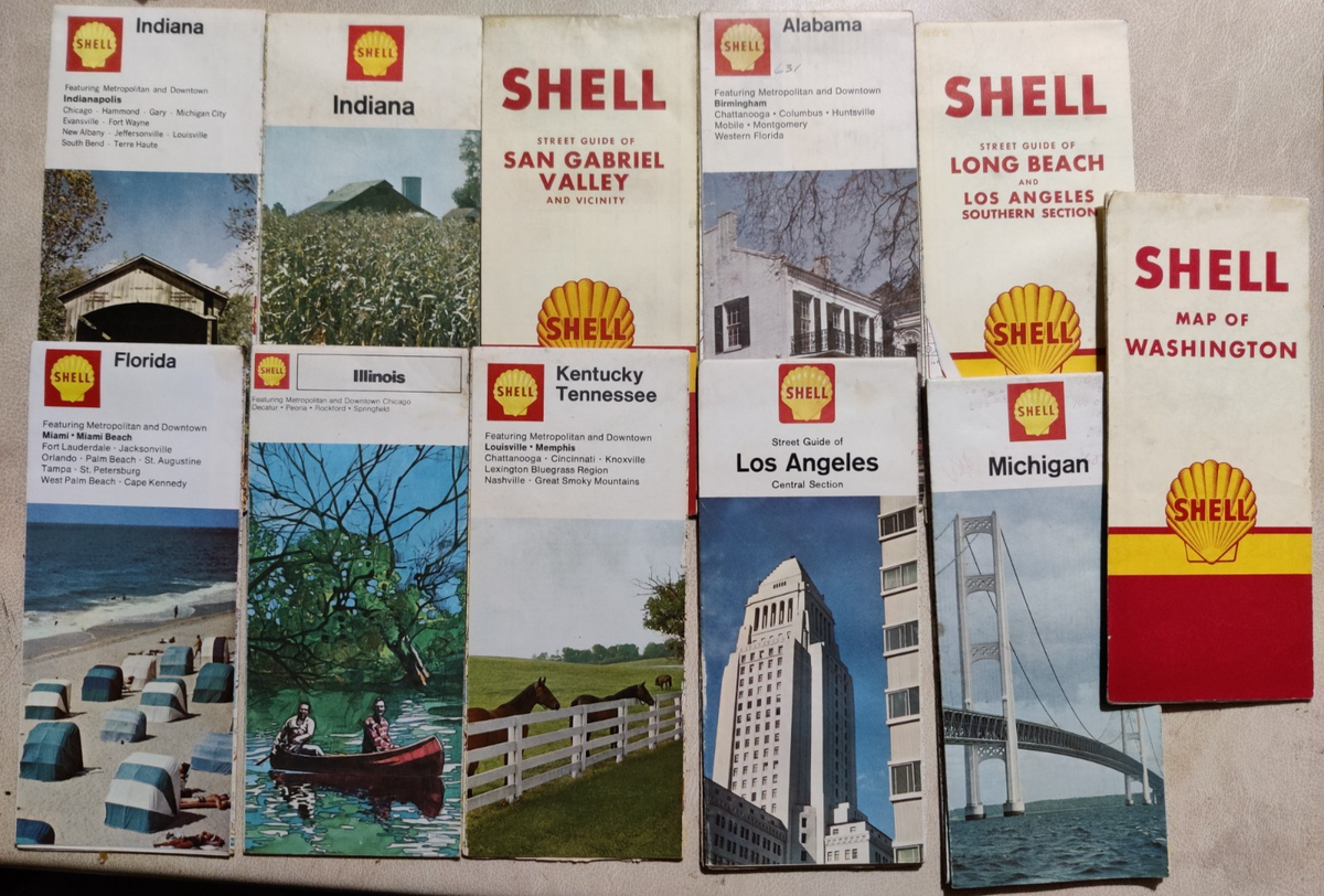 Shell Oil Vintage USA American Classic Car Maps Job Lot Americana — photo 1
